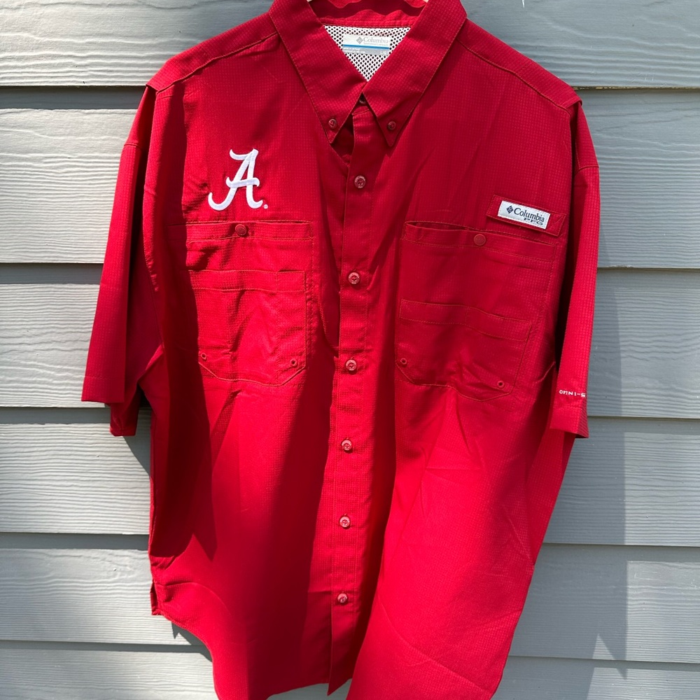 Columbia men’s Large Alabama short sleeve red PFG fishing shirt NWOT